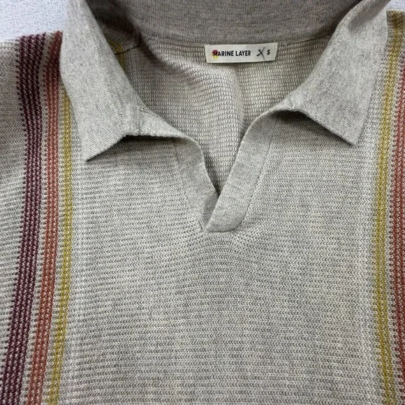 Marine Layer Retro Polo Shirt Mens Small Beige Stripe Knit Wool Blend Casual - Picture 3 of 10